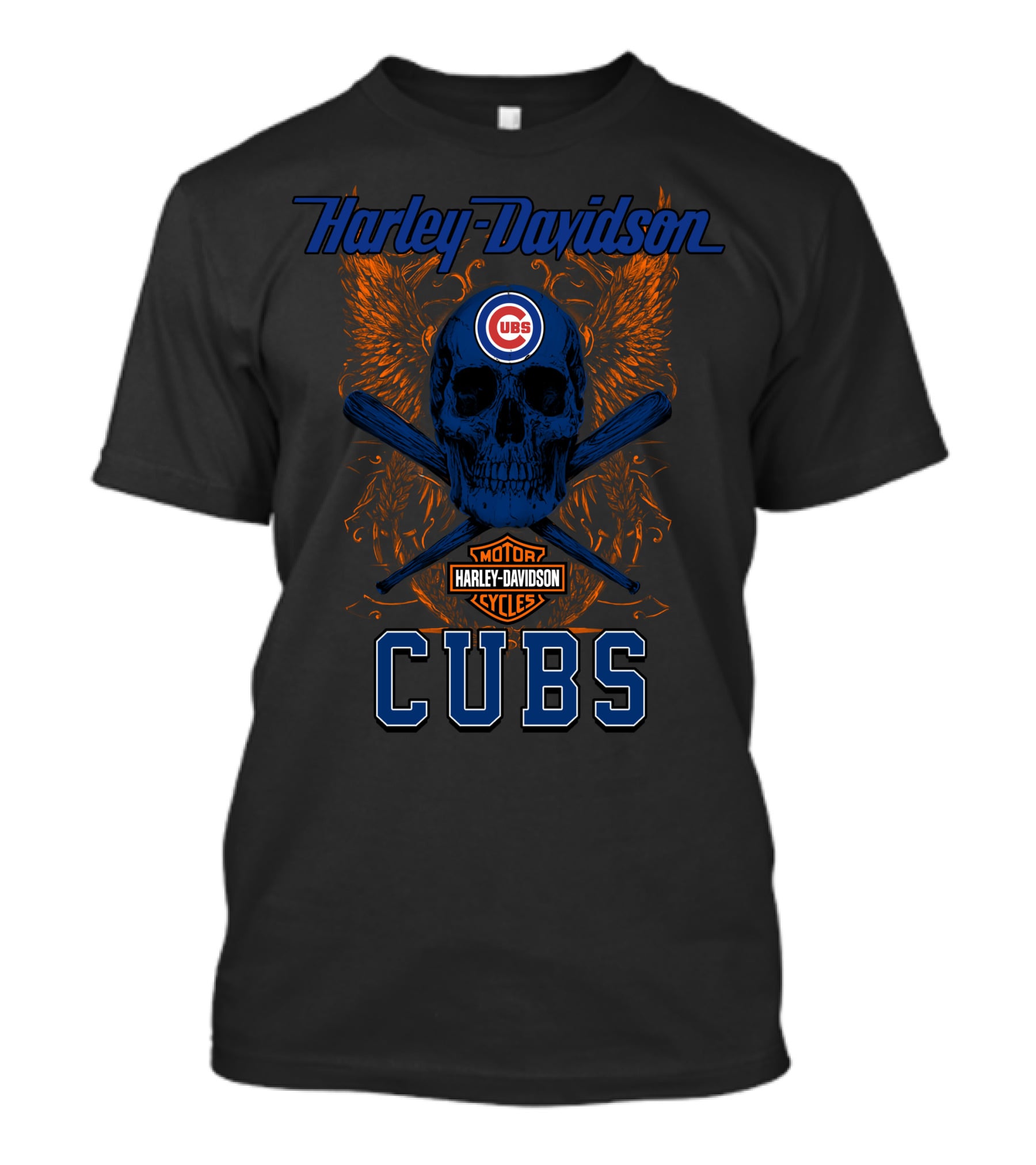 Harley Davidson Motor Cycles Cubs Skull And Crossed Bats T-Shirt