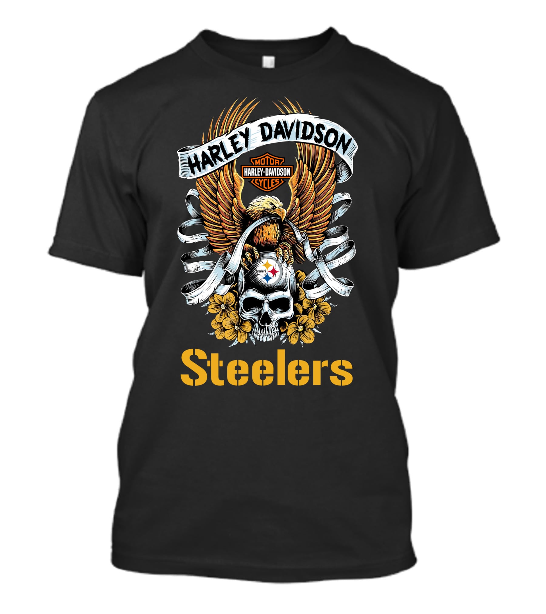 Harley Davidson Motor Cycles Pittsburgh Steelers Skull And Eagle T-Shirt