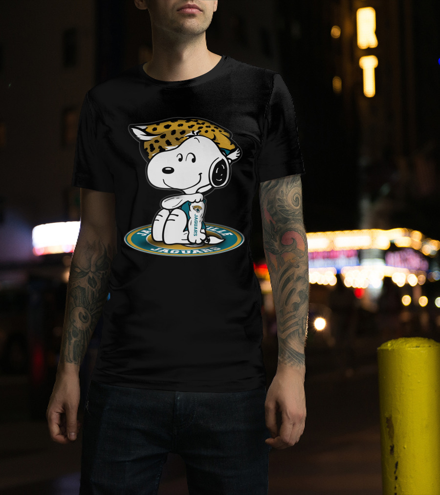 Snoopy Wearing Jacksonville Jaguars Gear With Jaguars Helmet T-Shirt