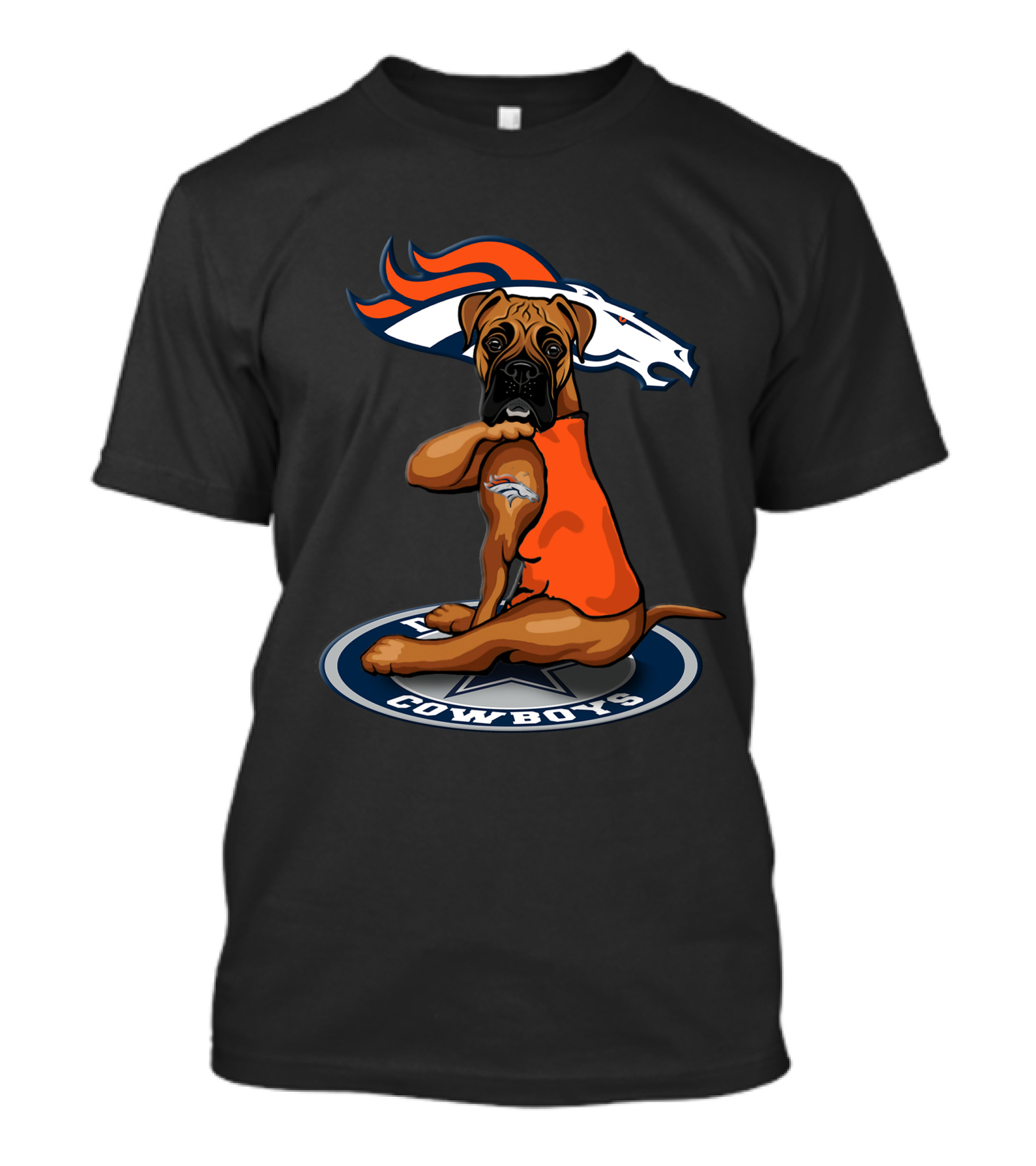 Denver Broncos Dog Sitting On Dallas Cowboys T-Shirt