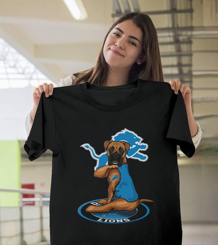 Detroit Lions Mascot Dog With Blue Lion T-Shirt