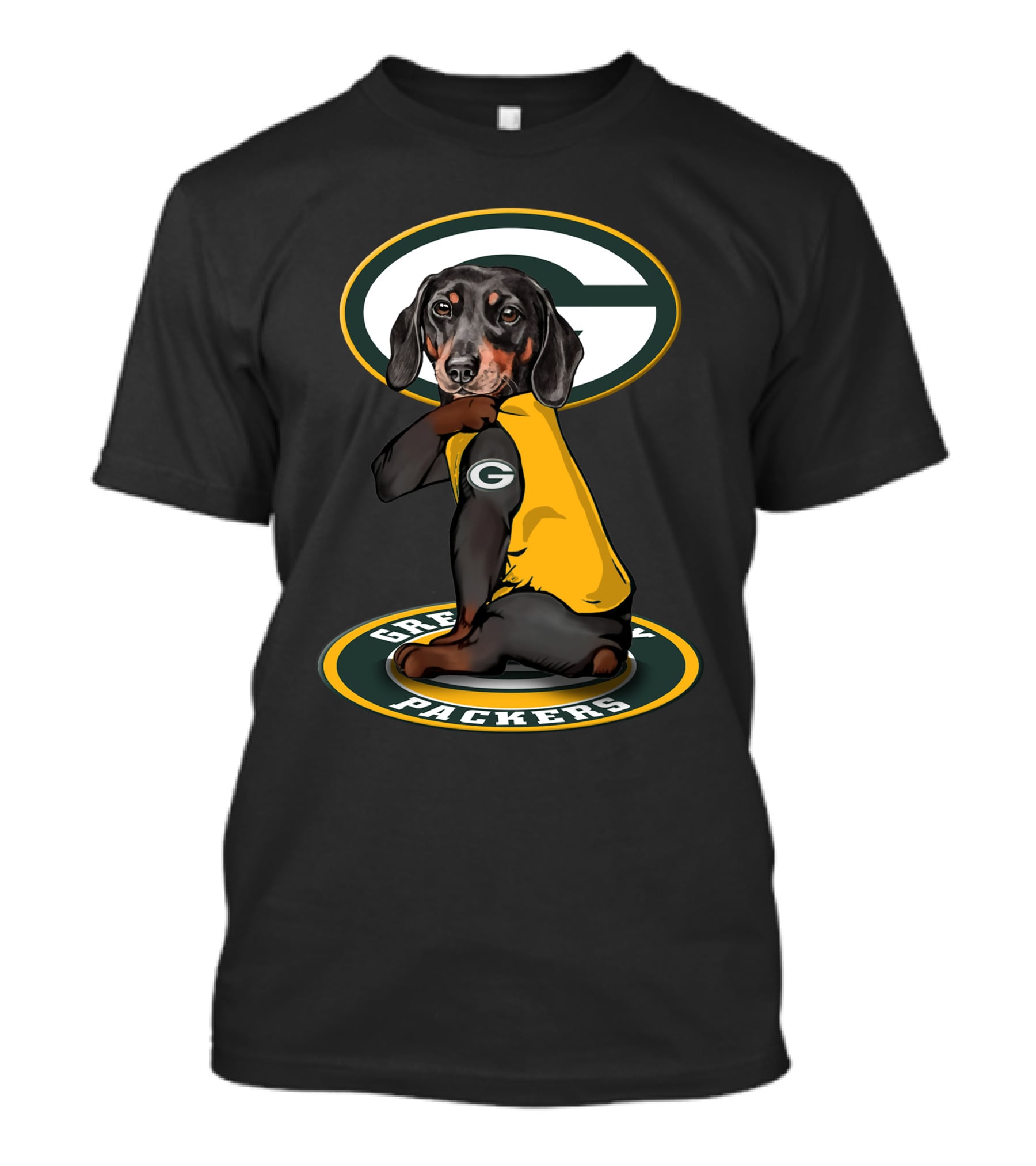 Green Bay Packers Dog With Yellow Jersey And Team T-Shirt
