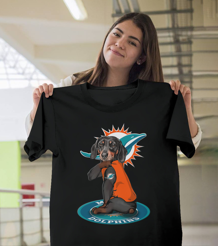 Miami Dolphins Dog Wearing Team Colors On T-Shirt