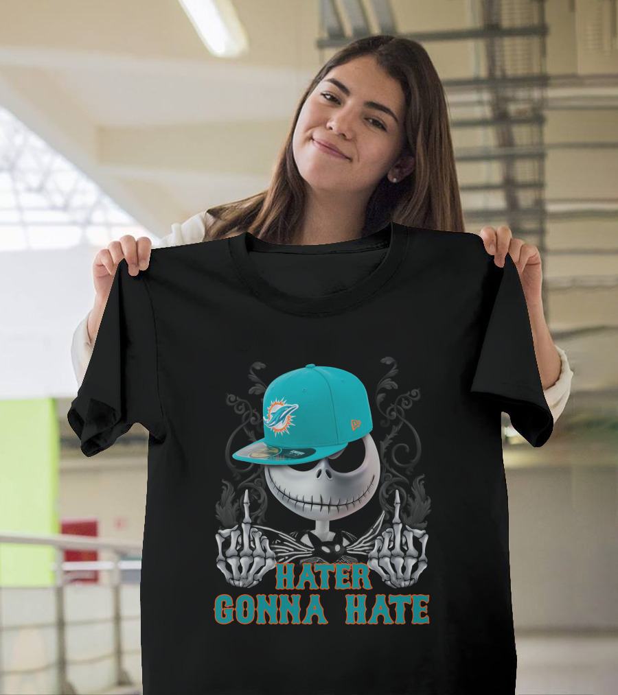 Hater Gonna Hate Miami Dolphins Skeleton With Cap T-Shirt