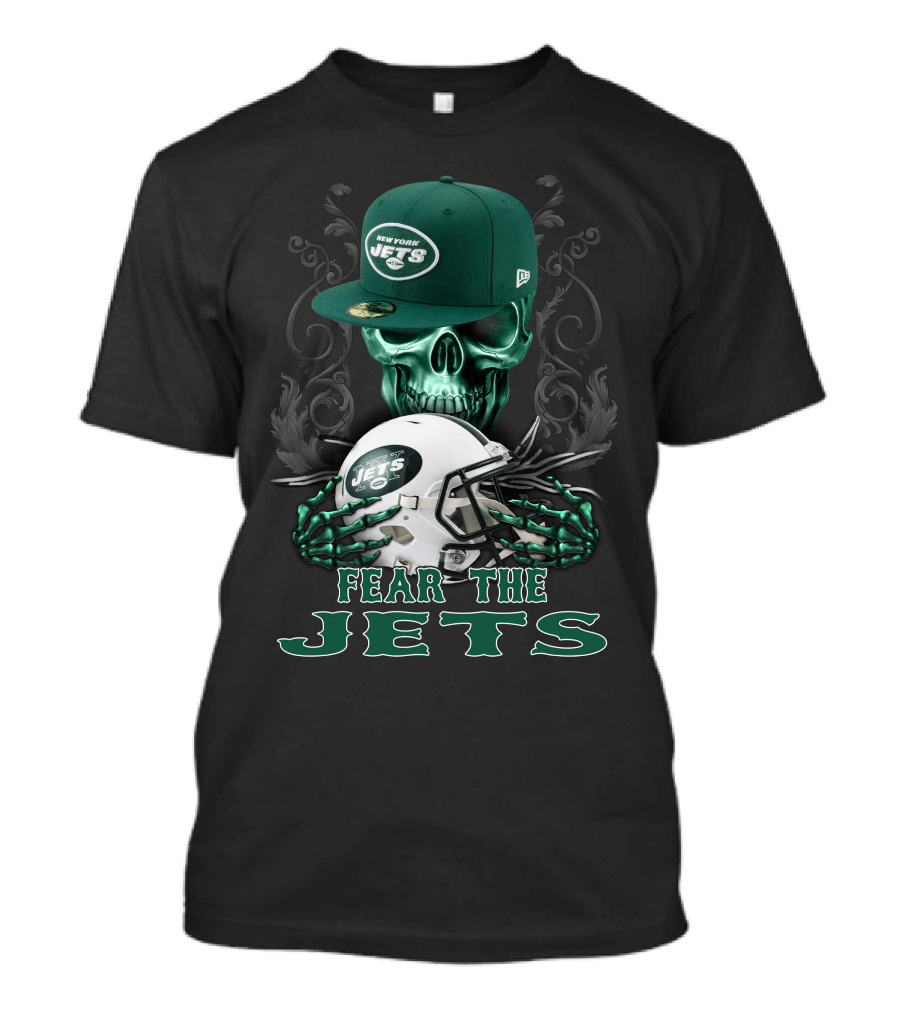 Fear The Jets New York Jets Helmet And Cap Skull Art Ds002-22 T-Shirt