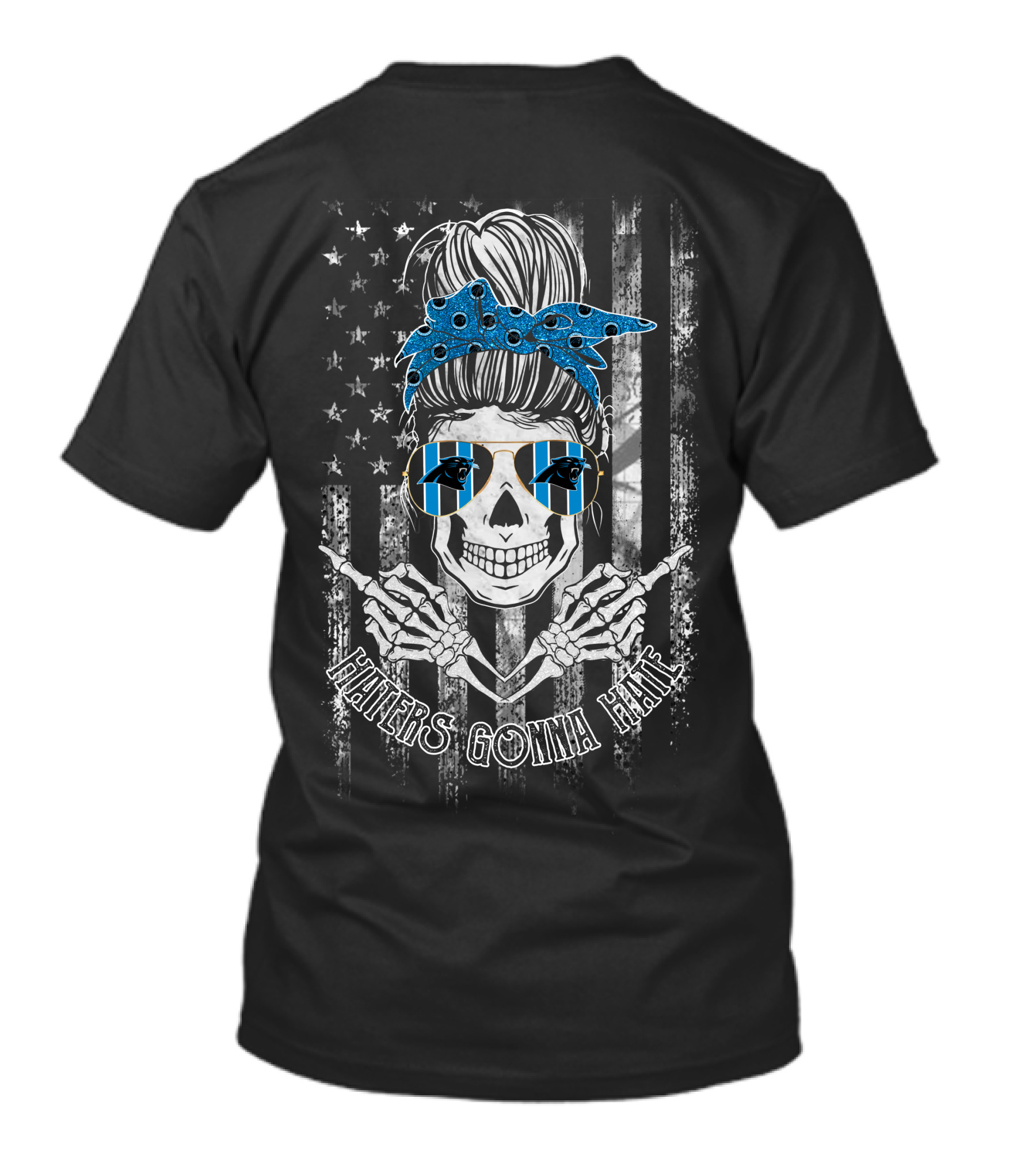 Carolina Panthers Haters Gonna Hate Skeleton Flag Sunglasses T-Shirt