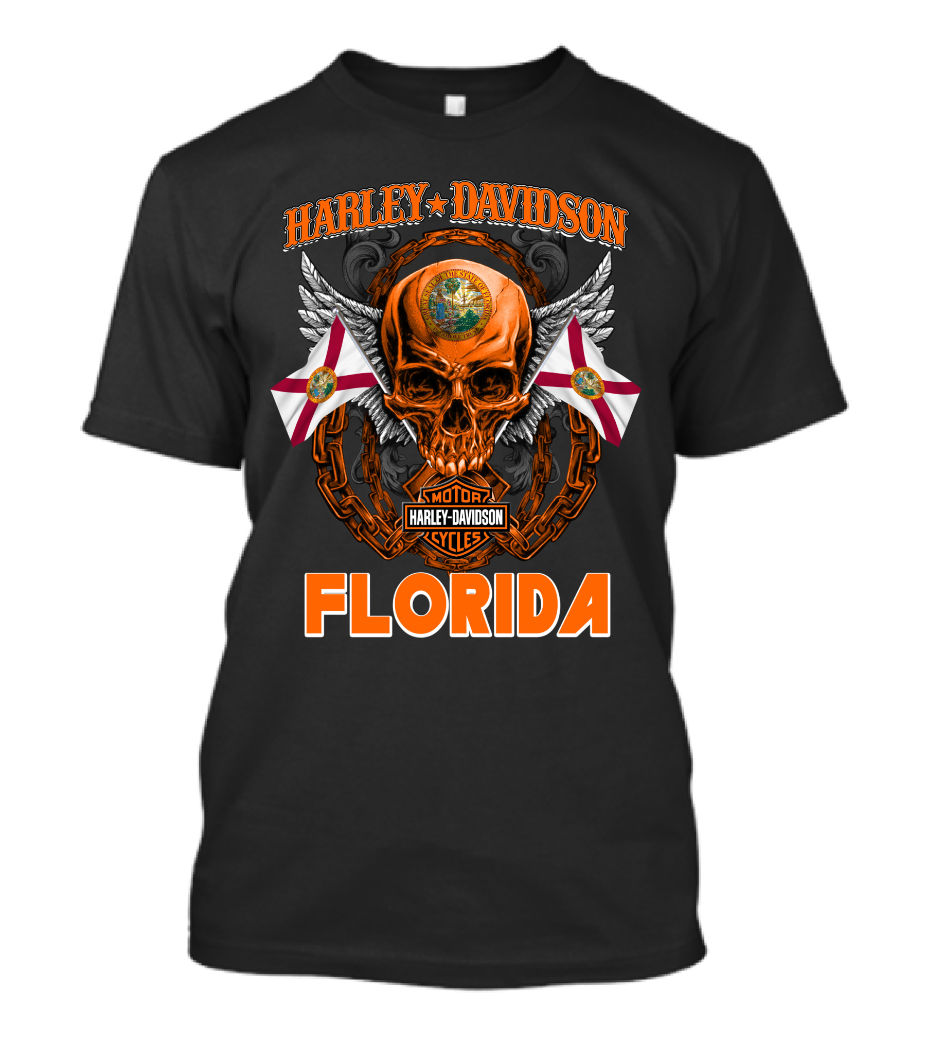 Harley Davidson Florida Skull With Chains And Florida Flags T-Shirt