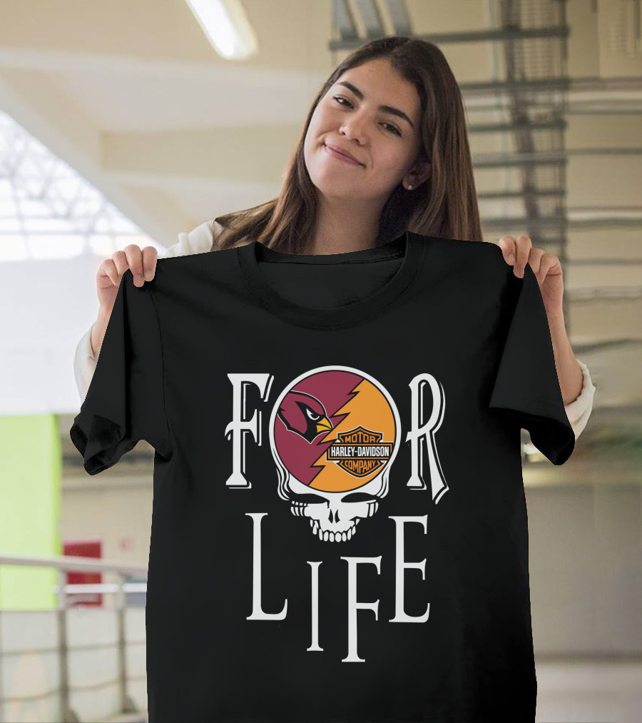 Arizona Cardinals Harley Davidson Nfl For Life Skull T-Shirt
