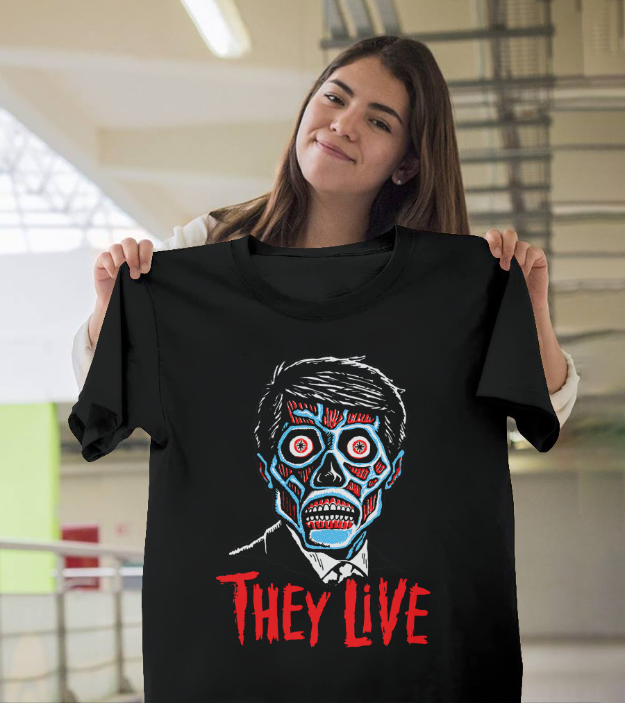 They Live Alien Skull Face Red Blue Mask T-Shirt