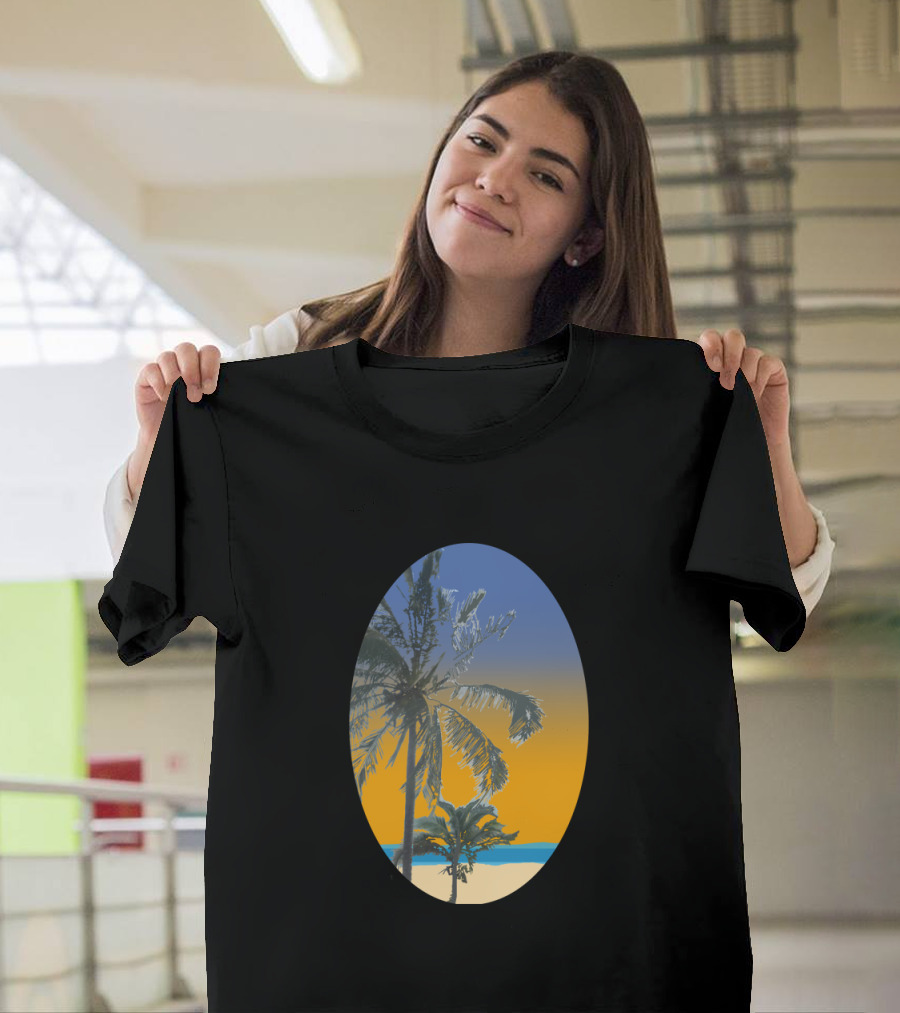 Elegant Tropical Palm Beach Sunset on Vibrant Horizon T-Shirt