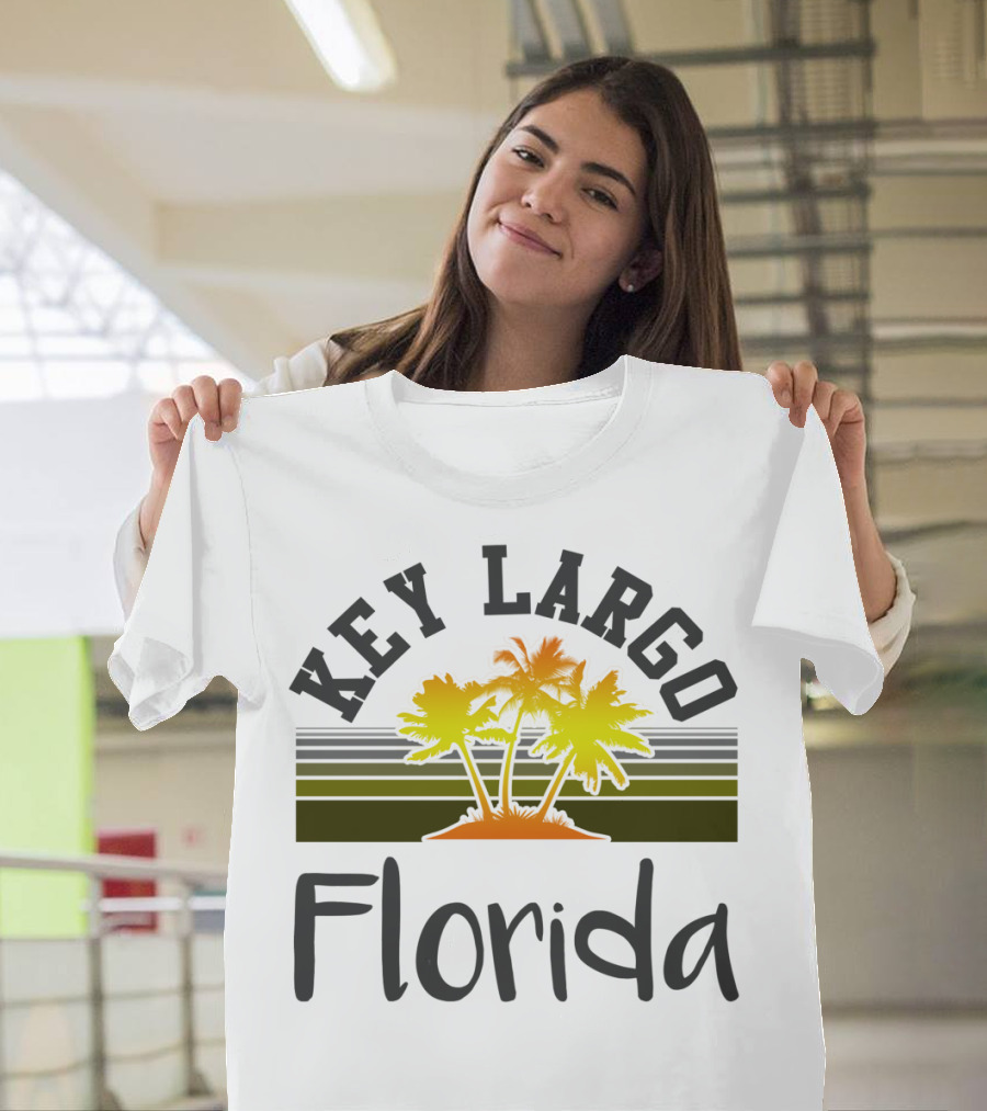 Key Largo Florida Palm Trees Retro Beach T-Shirt