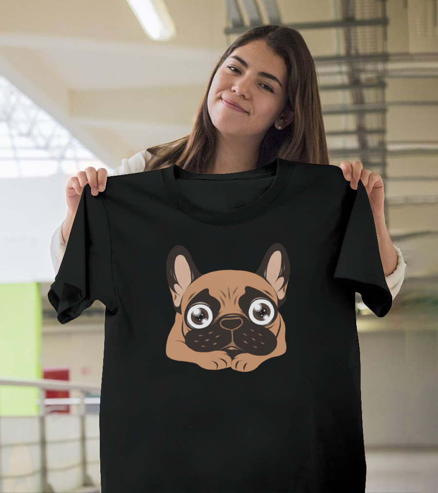 Cheerful Black Mask Fawn Frenchie Eager for Playtime T-Shirt
