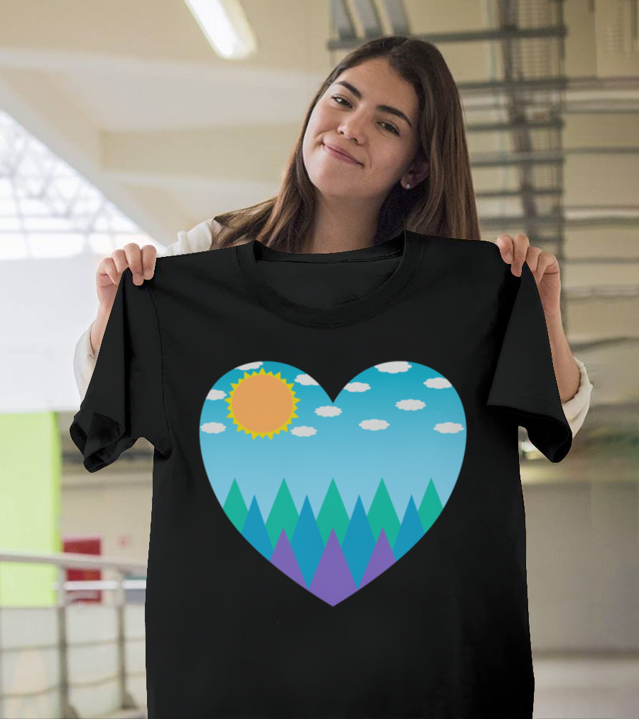 Heart Shaped Sunny Day with Mountains and Clouds T-Shirt