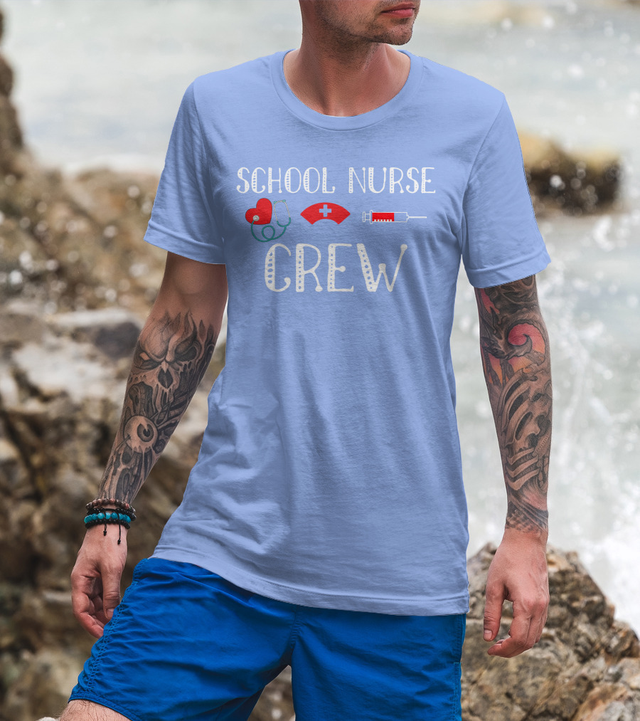 School Nurse Crew Heart Stethoscope Cap Syringe T-Shirt
