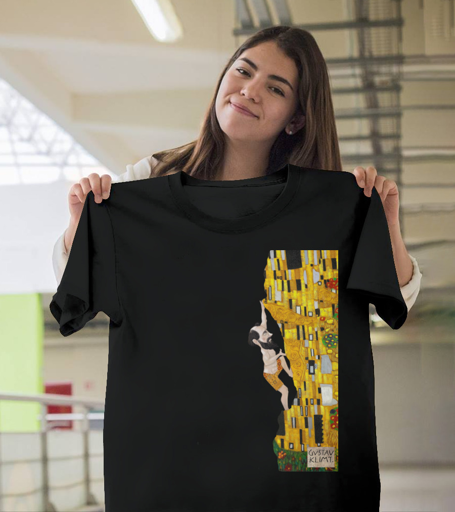 Gustav Klimt Inspired Climbing a Gold and Black Patterned Wall T-Shirt