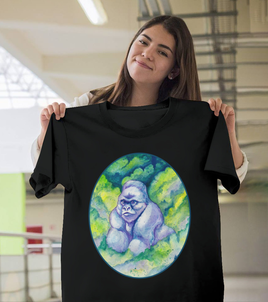 Mountain Gorilla Surrounded by Vibrant Forest Foliage in an Oval Frame T-Shirt