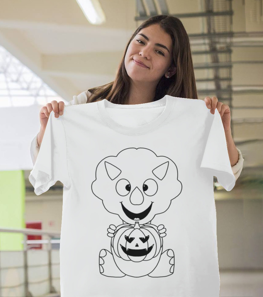 Dinosaur Holding Halloween Pumpkin Lantern T-Shirt
