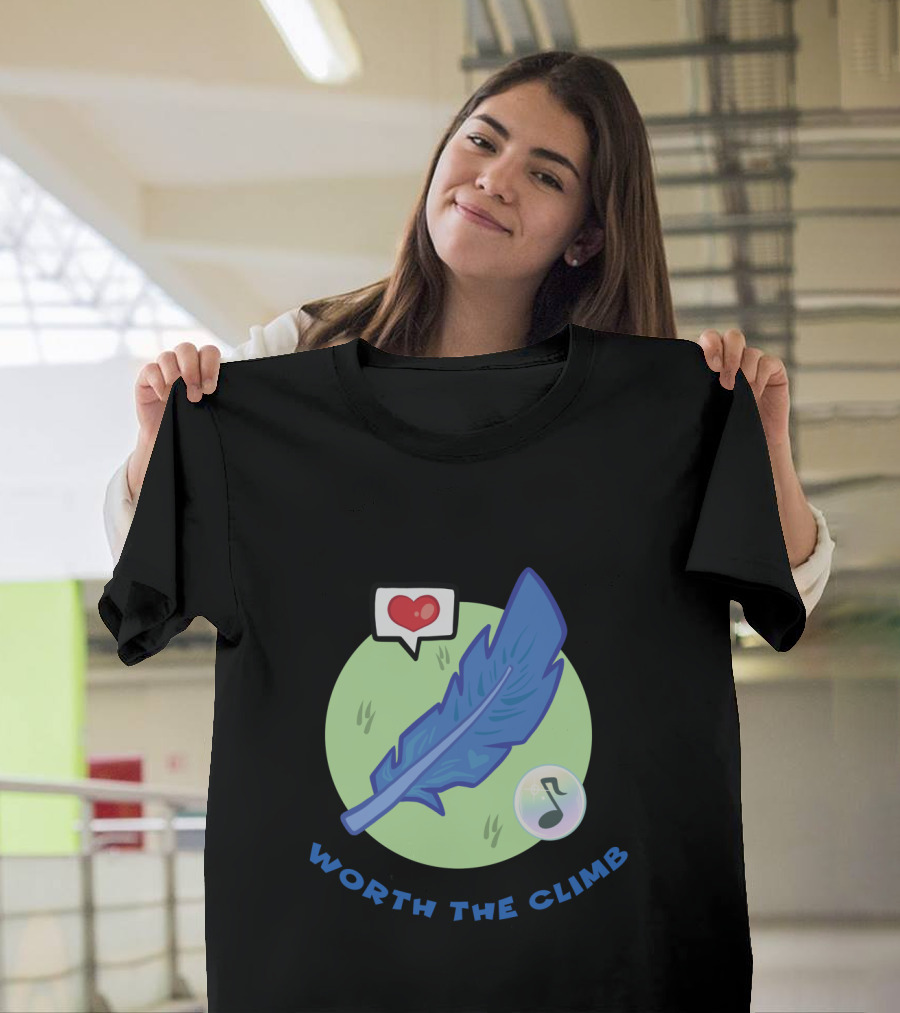 Worth the Climb Heart Music Note Blue Feather T-Shirt
