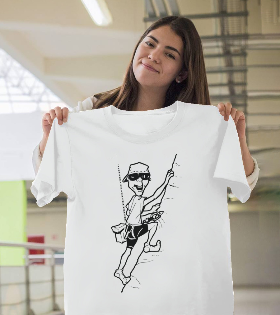 Rock Climbing Adventure Fun Cartoon Character Emphasizing Only the Climb Counts T-Shirt