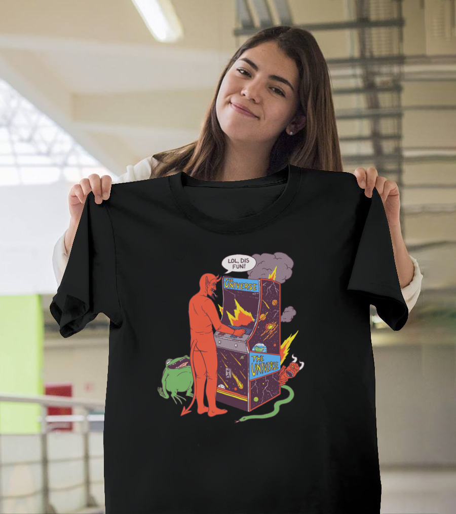 Arcade Chaos: Satan Playing the Universe Machine with Quotes and Creatures T-Shirt
