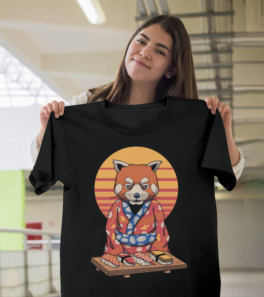 Rad Panda Sushi Japanese Sunset Kimono T-Shirt