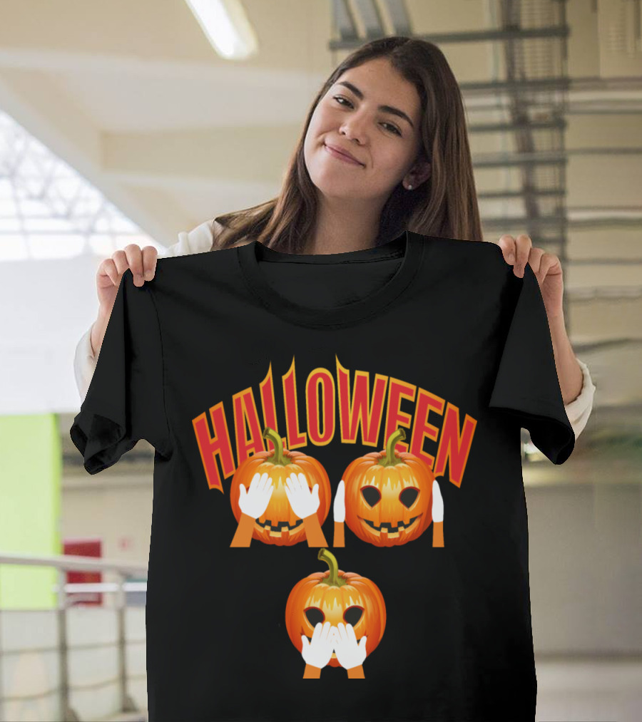 HALLOWEEN Pumpkin Emojis See No Evil Speak No Evil Hear No Evil T-Shirt