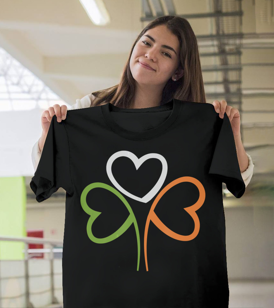 St Patrick Shamrock Hearts with Ireland Flag Colors T-Shirt