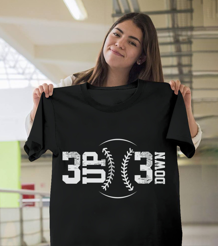 3 Up 3 Down Baseball Vintage Style with Distressed Numbers and Baseball Seam T-Shirt