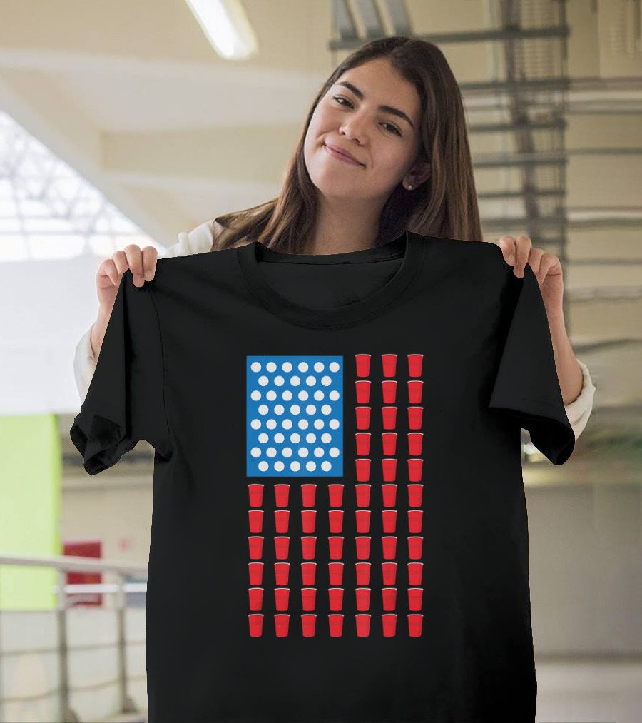 American Beer Pong Flip Cup Flag Patriotic Red Solo Cups T-Shirt