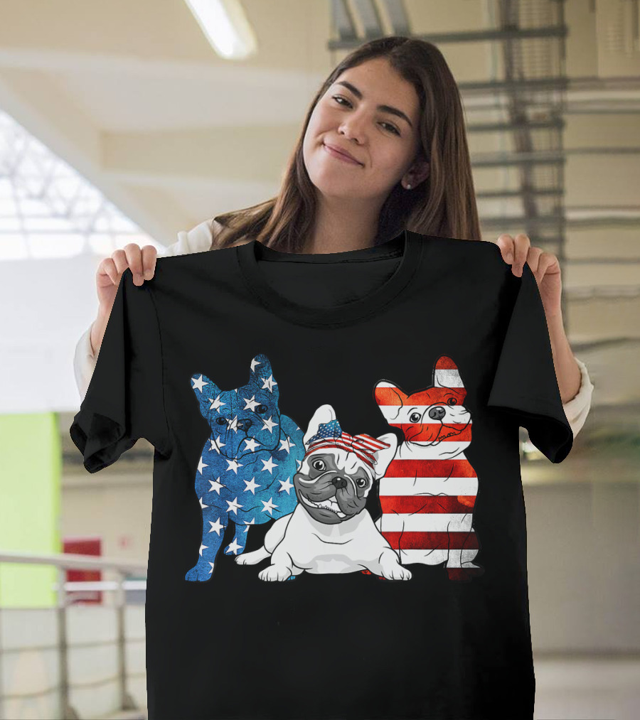 American French Bulldog Stars Stripes Patriotic US T-Shirt