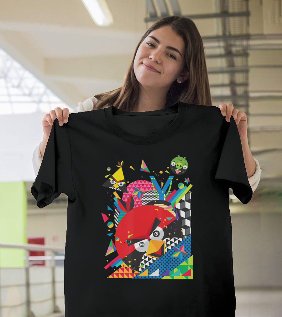 Angry Birds Geometric Pop Art Offici Red Yellow Green Characters Vibrant Triangles T-Shirt