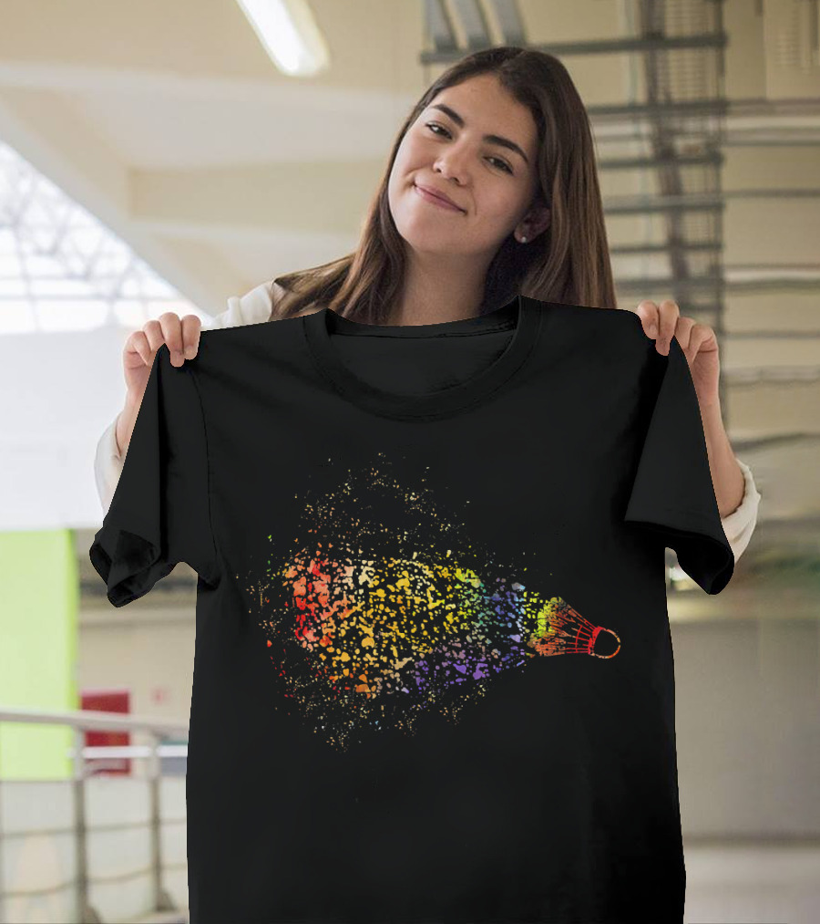 Badminton Shuttlecock Rainbow Splash Motion Player T-Shirt