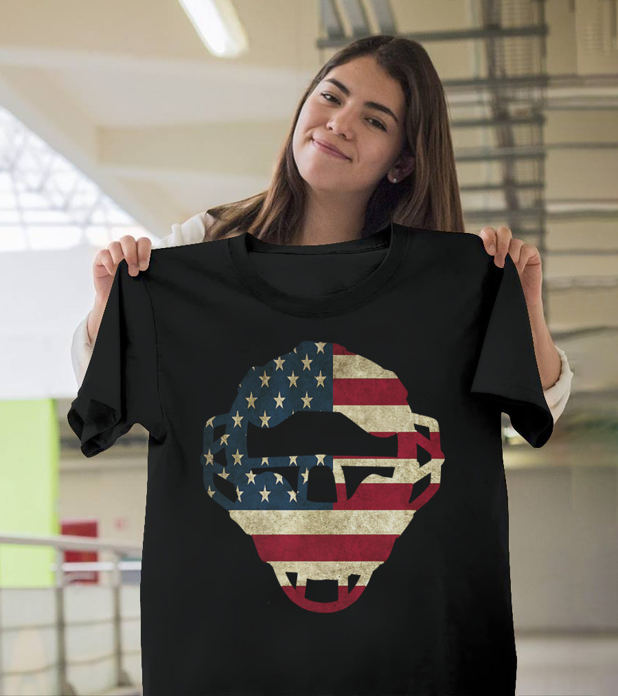 American Flag Baseball Catchers Mask Gear T-Shirt
