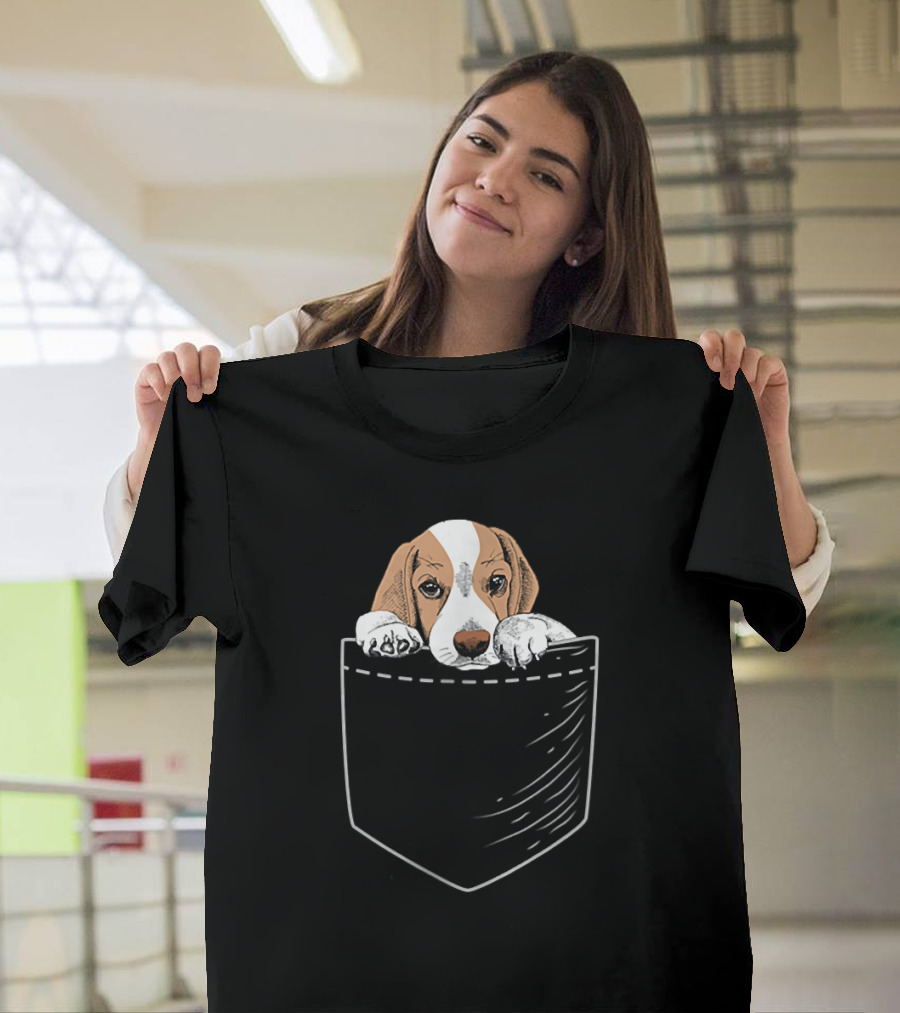 Beagle Puppy Peeking Out Pocket T-Shirt