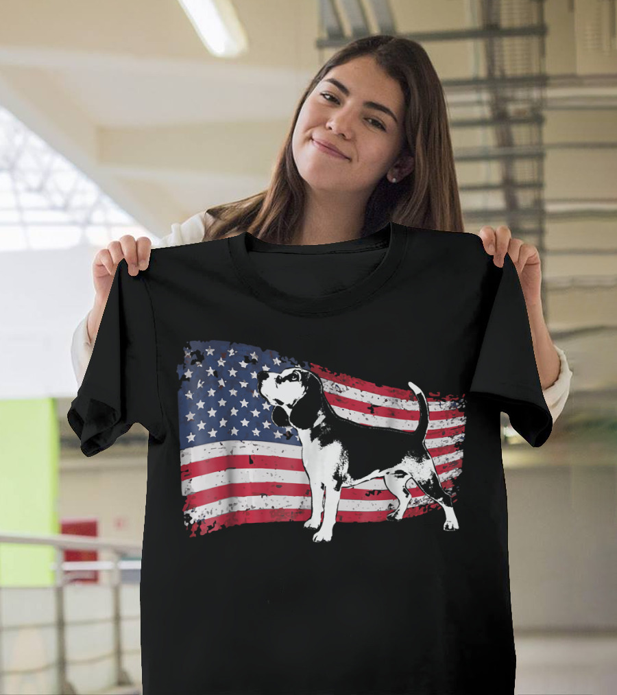 Beagle Fun Dog American Flag T-Shirt
