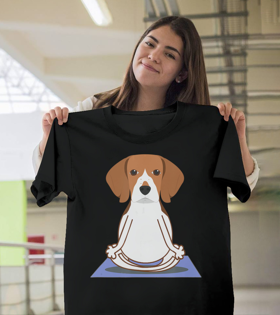 Beagle Meditating on Yoga Mat: Yoga Lover Bliss T-Shirt