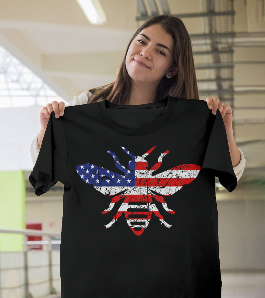 Bee American USA Flag Patriotic 4th of July T-Shirt