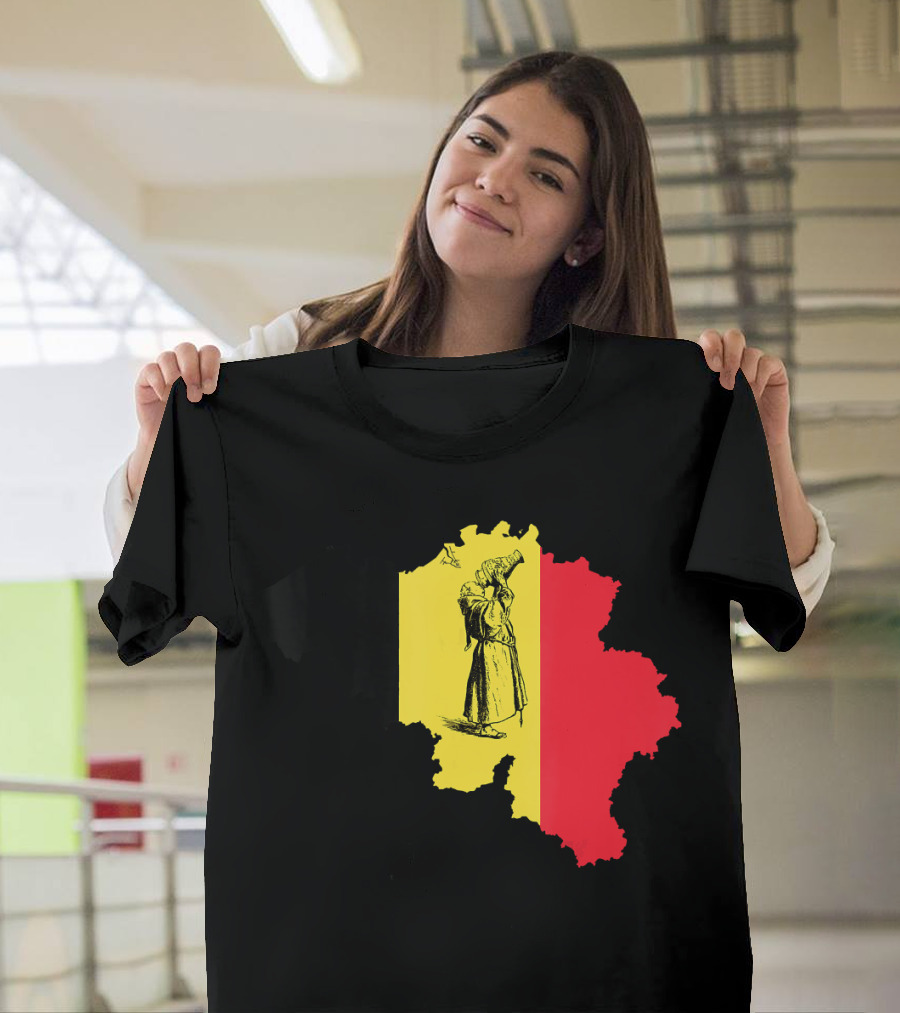 Belgian Tricolor Map with Beer Drinking Monk T-Shirt