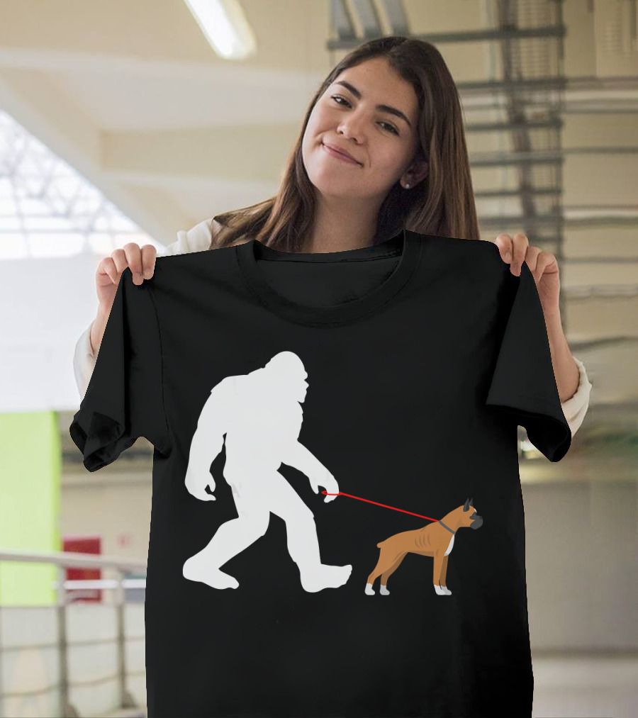 Bigfoot Walking Boxer Dog Sasquatch Adventure T-Shirt