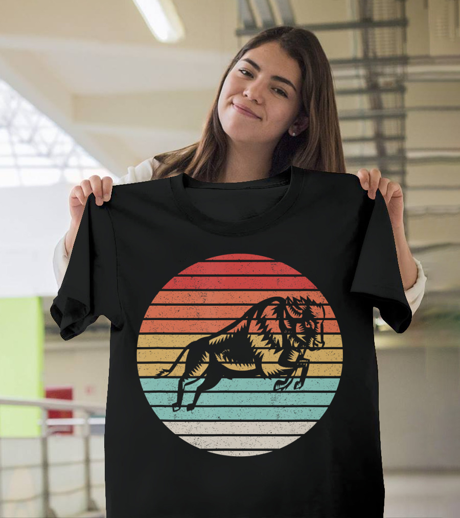 Bison Vintage Animal Retro Sunset Stripe T-Shirt
