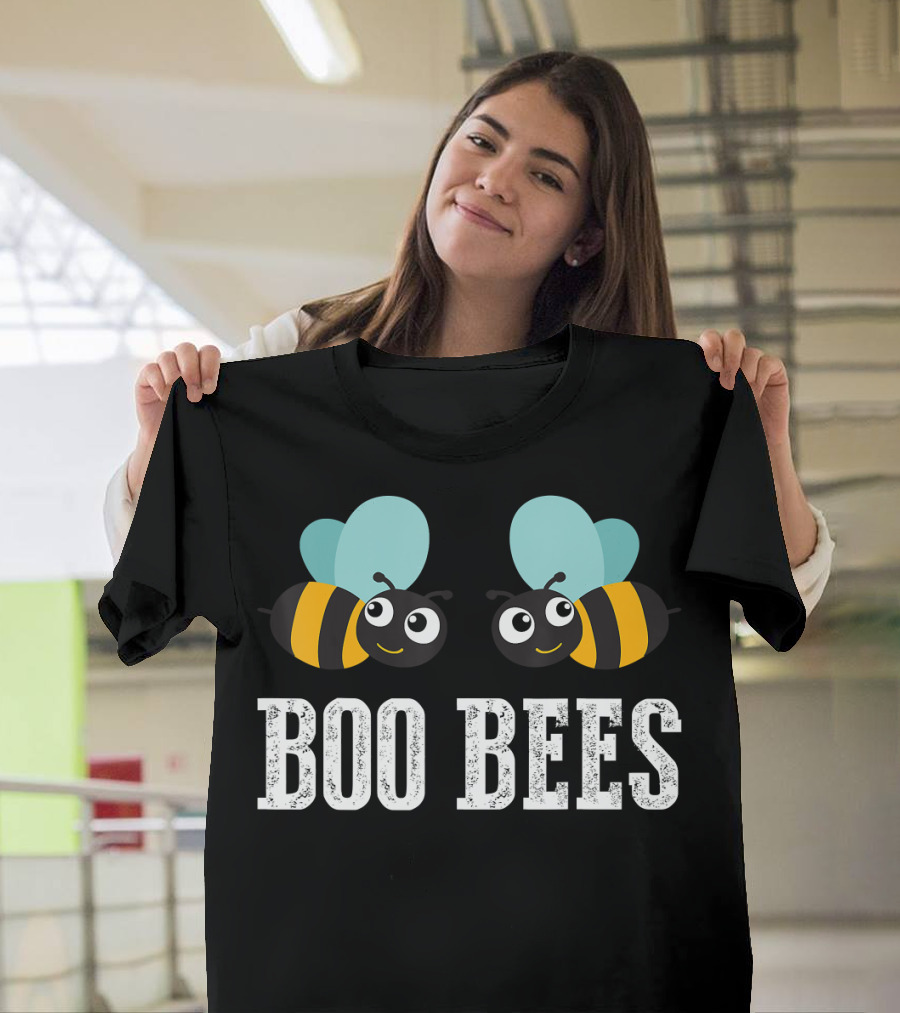 Boo Bees Funny Halloween Ghost Cute Cartoon Bees with Smiley Faces T-Shirt