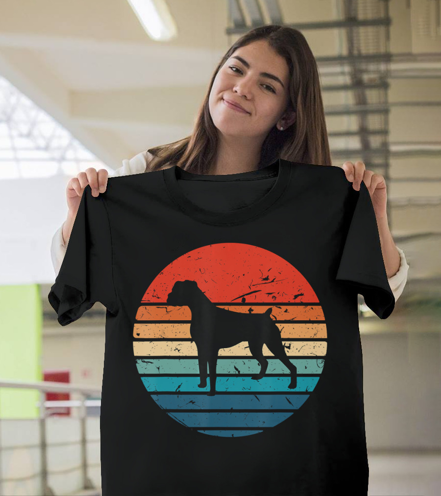 Boxer Dog Vintage 70s 80s Retro Stripes T-Shirt