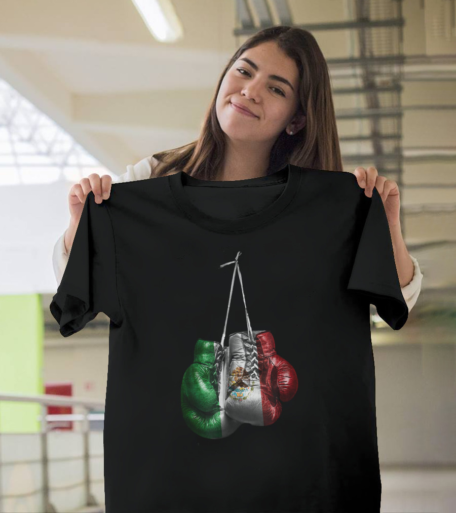 Boxing Gloves Mexico Vintage Fla Mexican Flag T-Shirt