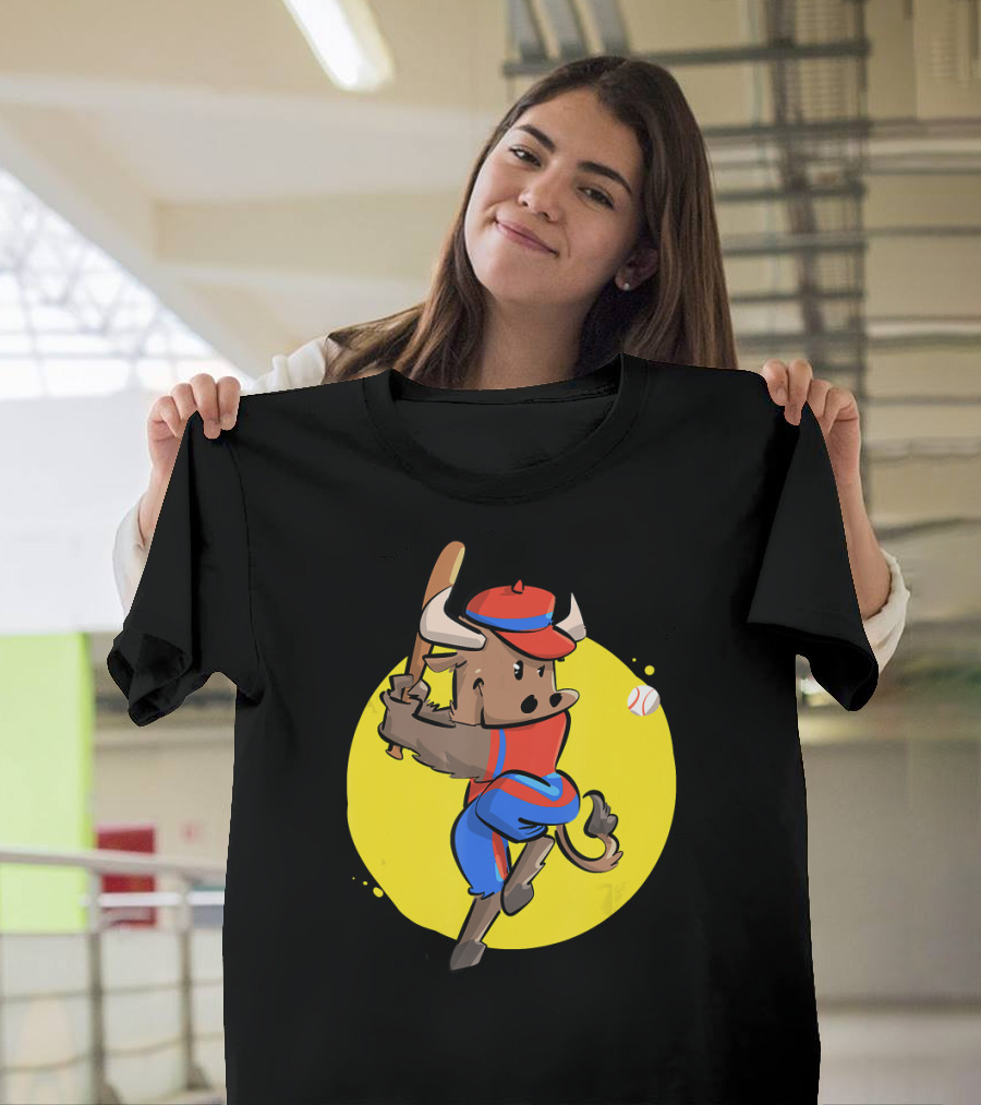 Buffalo Bison Baseball Softball Cartoon Character Batting Action T-Shirt