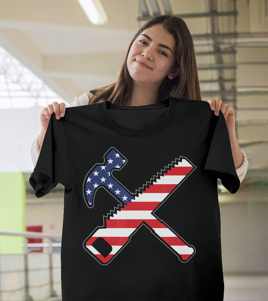 American Carpenter Flag Hammer and Saw USA T-Shirt