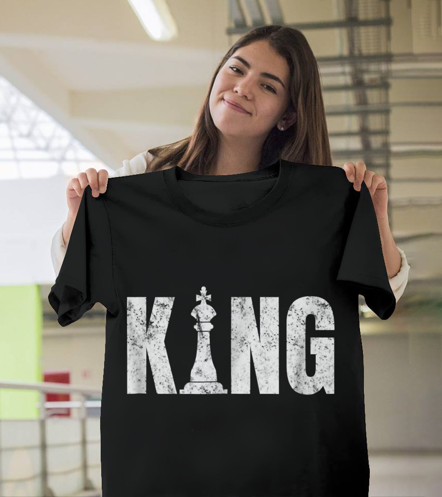 Chess King Distressed Vintage Style with White Chess Piece T-Shirt