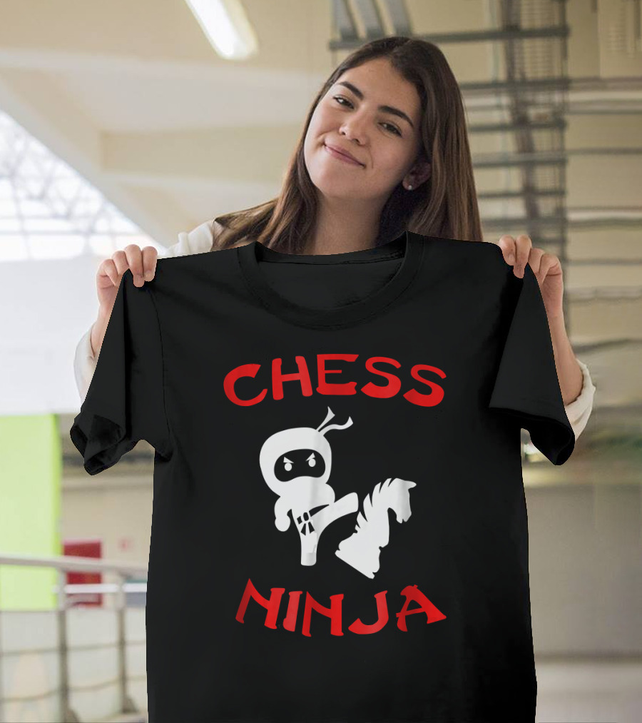 Chess Ninja Funny Nerdy Chess Lover with Knight Piece and Cartoon Ninja T-Shirt