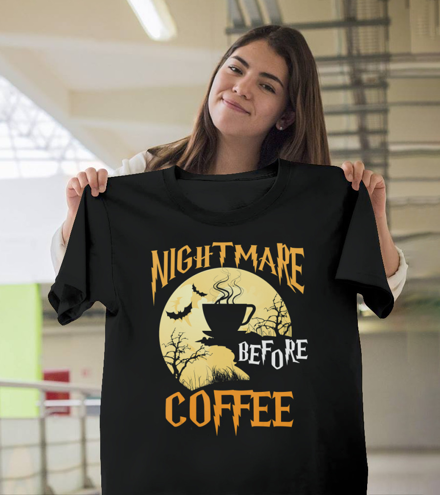 Nightmare Before Coffee Halloween Bats and Trees T-Shirt