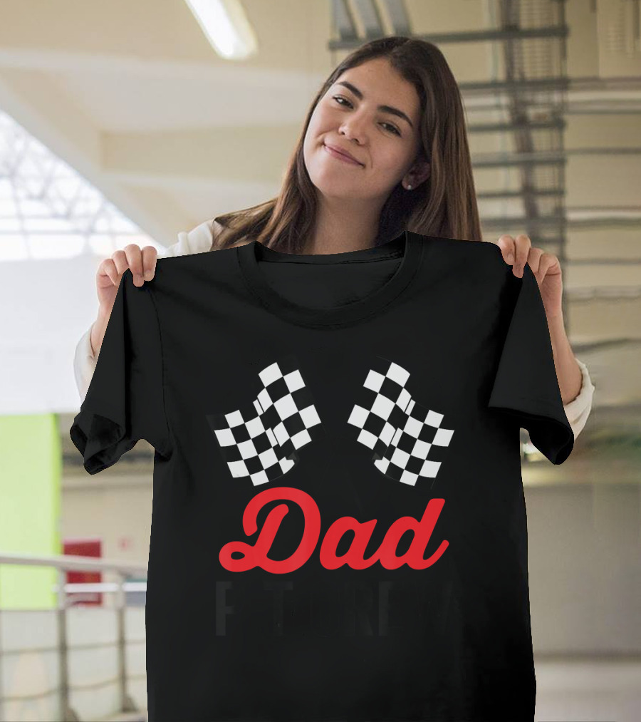 Dad Pit Crew Racing Party Costume with Black Checkered Flags T-Shirt