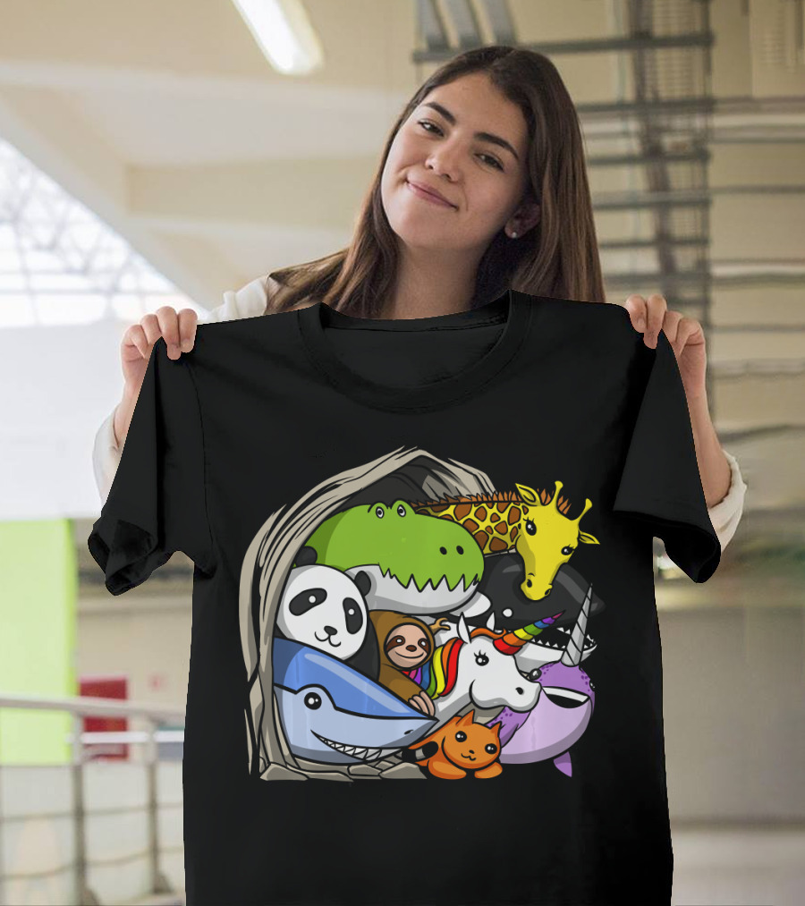 Dinosaur Sloth Unicorn Shark Narwhal Panda Giraffe Cute Animal Group T-Shirt